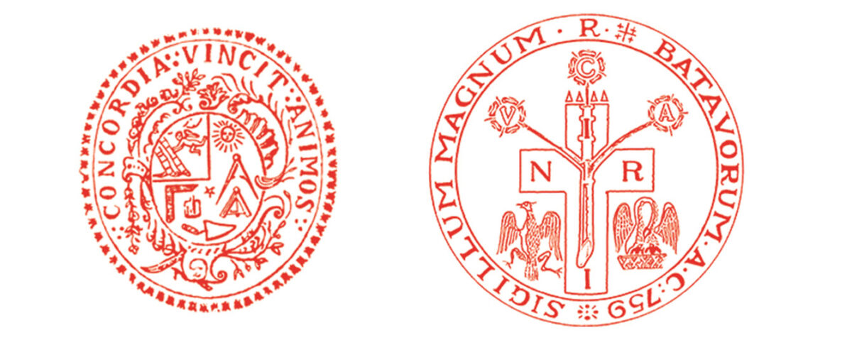 Zegel van de Loge en het Kapittel Concordia Vincit Animos, met het motto Concordia Vincit Animos